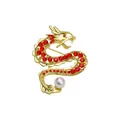 Broche de dragón dorado estilo chino con cristales rojos y perla para trajes y abrigos - Rojo
