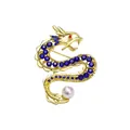 Elegante broche de dragón chino dorado con cristales azules y perla sintética. - Azul