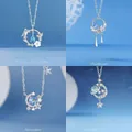 Vier delicate zilveren kettingen met vlinder-, bloem- en ster-maan-kristallen hangers. - Vlinder & Elegantie & Sterren & Dromerig