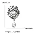 Vintage style crystal brooch pin with rhinestones and drop pendant, 6.7cm height - White