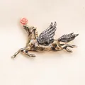 Elegant retro mythical Pegasus brooch with inlaid rhinestones and red rose detail - Gray