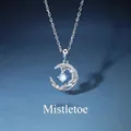 Elegante zilveren halve maan ketting met een zeer verfijnde blauwe maansteen hanger - Maretak / 1 Stuk/Verpakking (Eenvoudig Pakket)