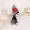 Whimsical acrylic girl brooch with red flower and grey pointy hat accessory - Girl in Red Flower Hat (Q7-2-7375)