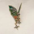 Vintage-inspired gold bat brooch with green enamel and rhinestone star pendants - Gradient Bat Shape (S2-4-8484) / Green And Orange Gradient