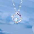 Prachtige zilveren ster- en maanketting met lichtgevende maansteen hanger voor dames. - Chang'an Droom