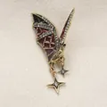 Vintage gothic bat brooch with red enamel and sparkling crystal star dangles - Red And Black Bat Shape (S2-4-8485) / Deep Red and Black