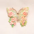 Spilla a farfalla vintage con fiori colorati e strass, accessorio raffinato ed elegante - Forma di Farfalla / Floreale Verde Chiaro (S2-2-8452)
