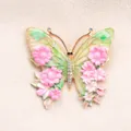 Spilla a farfalla vintage con fiori in smalto colorato e cristalli rosa e verde - Forma di Farfalla / Floreale verde fresco (S2-2-8453)