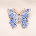 Eleganter Schmetterlings-Brosche im blau-weißen Porzellanstil mit funkelnden Strasssteinen - Schmetterlingsstil / Blau-Weiß-Porzellan-Stil (S2-2-8454)