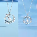 Elegante sterling zilveren dolfijn en vis kettingen met parel en zirkonia details - Walvisval en Vis met Jou