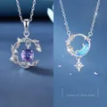 Dromerige ster- en maankettingen van sterling zilver met paarse en blauwe kristallen - Wingerdliefde en Sterremaan Najaagd