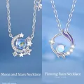 Dromerige zilveren ster en maan ketting met blauwe edelsteen - Sterren Rond de Maan & Chang'an Droom