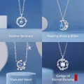 Elegante zilveren ster en maan hanger ketting met blauw kristal cadeau voor vrouwen - Lichte Veer & Drijvend Leven & Alle Sterren & Drie Levens