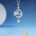 Elegante zilveren ster en maan hanger ketting met sprankelende kristallen voor vrouwen. - Dromerig Melkwegstelsel / Eenvoudige Verpakking