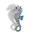 Detailed close-up of a sparkling rhinestone-encrusted seahorse brooch in blue and silver. - Rainbow AB Rhinestone (J6-1-1114)