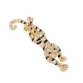 Close-up of crystal-encrusted leopard brooch with black enamel spots and gold finish - Gold Rhinestone Leopard (e0 - 3 - 6146)
