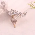 Vintage rhinestone elk deer brooch with sparkling crystals in a gold alloy finish - Gold White Rhinestone Deer (N2-3-4237) / Gold