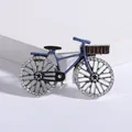 Elegant blue enamel bicycle brooch with sparkling rhinestones and vintage basket design - Blue and Black Enamel Style (A2)