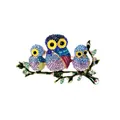 Detailed view of the vibrant enamel owl brooch set with sparkling colorful crystals. - Three Owl Family (k5-5-2564)