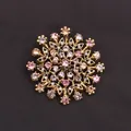 Macro view of vintage gold flower wreath brooch with pink rhinestones - Vintage Gold Pink Wreath (F5-1-305)