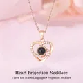 Elegant rose gold heart projection necklace with 100 languages I love you stone gift - Swirl Heart / Simple Packaging / Rose Gold