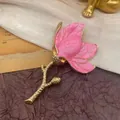 Elegant pink enamel magnolia flower brooch pin with gold-tone stem for retro accessories. - Tulip Shape (B7-3-6531) / Pink