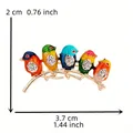 Elegant colorful enamel bird brooch on a branch with rhinestones, 3.7cm wide design - Five Colorful Little Birds Style (G6-4-1381)