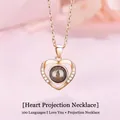 Heart projection necklace with 100 languages I Love You in rose gold finish - Simple Heart (Simple Packaging)
