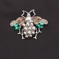 Vintage style bee brooch pin with grey pearls and sparkling green crystal accents - Silver Brushed Grey Pearl Style (A0-4-5846)