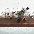 Exquisite enamel bird brooch with sparkling rhinestones and green gems on branch - Gradient Blue White Bird Style (P4-3-6206)