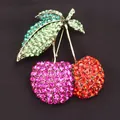Exquisite vintage gold-tone cherry brooch encrusted with colorful sparkling rhinestones - Full Rhinestone Colorful Cherry Style (H1-3-2037)