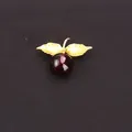Elegant cherry brooch with dark red bead and golden leaves for women's fashion - Simple Red Cherry Style (L1-2-2726)