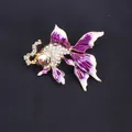 Elegant purple and white enamel goldfish brooch with sparkling crystal accents for women - Purple White Gradient (O8-1-5644)