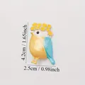 Cute colorful enamel bird brooch with flower crown showing dimensions, 4.2x2.5cm. - Fresh Blue Yellow Bird (N2-5-4271)