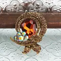 Elegante vintage kristallen broche met oranje traansteen en strass-steentjes voor dames - Oranje Druppel Stijl