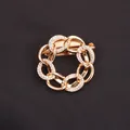 Elegant gold-colored circular flower wreath brooch pin with sparkling white rhinestones - Gold Spliced Circle (D4-4-6958)