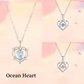 Zilveren ketting met hartvormige hanger en glinsterende zirkonia-stenen - Eenvoudige Verpakking / Oceaan Hart en Hartslag Blauw Wit Set