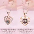 Elegant rose gold heart-shaped projection necklace showing I love you in 100 languages. - Heart Antlers & Simple Heart (Simple Packaging)