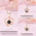 Elegant rose gold heart projection necklace featuring 100 languages of I love you - Heart Swirl + Heart Antler + Simple Heart / 3 Pieces (Simple Pack) / Rose Gold