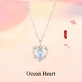 Elegante zilveren hart hanger ketting met iriserende blauwe edelsteen voor dames - Geschenkdoos / Hart van de Oceaan