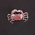 Vibrant red rhinestone crab brooch pin in silver-tone finish for fashion accessories. - Red Rhinestone Silver Crab