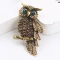 Eleganter Vintage Goldlegierung Eule Brosche Pin mit funkelnden Bernsteinkristallen - Retro Champagner Strass Eule (D0-4-450)