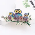 Luxuriöse bunte Eulen-Familie Brosche mit Strass auf Zweig Modeaccessoire Geschenk - Mehrfarbige Strass Eule Familie (L4-4-3457)