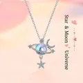 Elegante zilveren universum ketting met planeet maan en ster hanger voor vrouwen - Ster en Maan Universum / Eenvoudige Verpakking