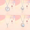Vierdelige zilveren hanger ketting collectie met maansteen en ginkgoblad ontwerpen - 4-delige set 2