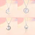 Original design silver necklaces set with moonstone pendants in moon and floral shapes - 4-Piece Set 2 / Set of 4
