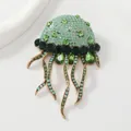Elegant green rhinestone jellyfish brooch pin with sparkling crystal tassels for women - Green Bronze Jellyfish (O9-6-5810)