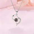 Elegante zilveren hartketting met Ik hou van jou projectie in 100 talen voor haar - Hart Toewijding Halsketting / Eenvoudige Verpakking