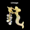 Broche sirène vintage de luxe dorée avec cristaux et perles irisées pour les femmes - Style Vintage Multicolore (SMT1005006743202607)