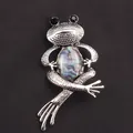 Elegante vintage zilveren kikkerbroche met iriserende abalone schelp en zwarte kristallen ogen - Vintage Zilveren Abalone Kikker (B4-3-6243)